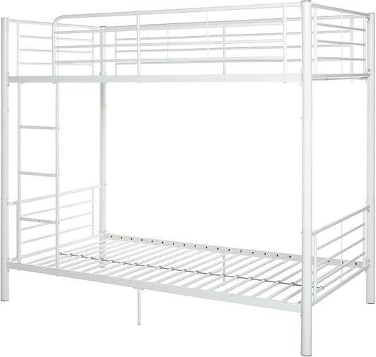 Walker Edison Elodie Urban Industrial Twin Over Twin Metal Bunk Bed, Twin Over Twin, White