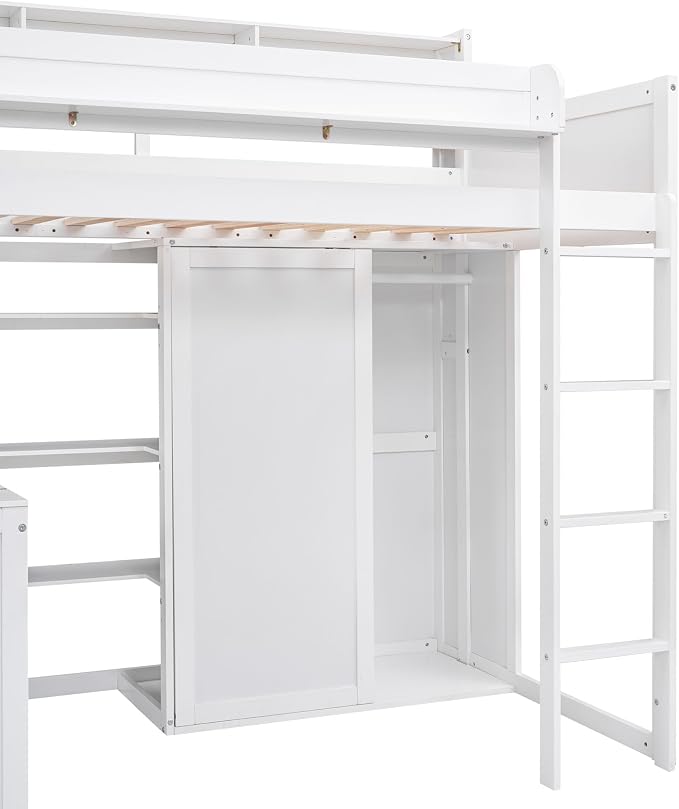 Ball & Cast Twin Size Loft Bed with Big Storage Under-Bed Desk & Staircase,Wooden Bedframe W/Integrated Wardrobe,Drawers & Shelves,Space-Saving,Modern Furniture for Boy Girl Teens Small Bedroom,Gray