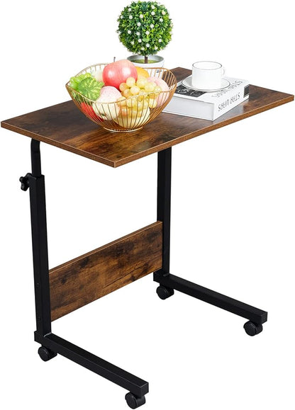 Standing Desk - Side Table Adjustable Height, Portable Laptop Cart, C-Shaped Bed Couch end Tables with Edge Stopper - Wheels for Living Room Bedroom Walking Pad Treadmill 23.6Inch Brown