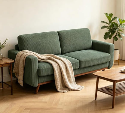 Vesgantti 68" Comfy Green Corduroy Loveseat Sofa, 2 Seater Deep Seat Couch with Spring Cushion, Solid Wood Frame for Living Room, Bedroom, Office