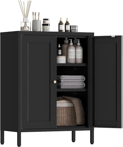 Metal Bathroom Cabinet, Small Floor Storage Cabinet, Freestanding Sideboard with 2 Adjustable Shelves for Living Room, Dining Room