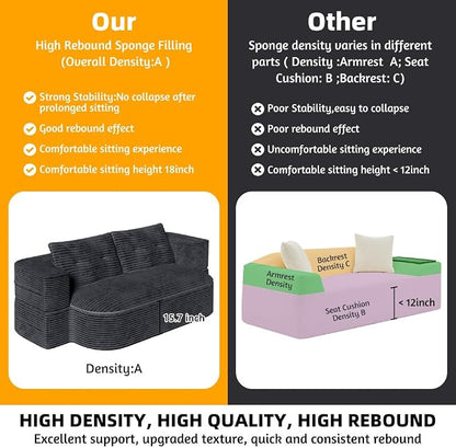 78.7" Futon Sofa Bed, 2-in-1 Foldable Sleeper Sofa, Convertible Sofa Bed with Pillows, Corduroy Couch with Multi Functional Blanket Upholstered Boneless Couches for Living Room, Dark Gray