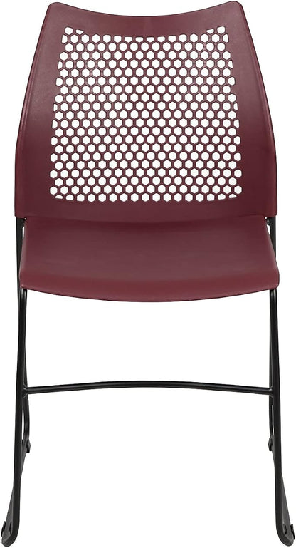 Flash Furniture HERCULES Series 5 Pack 661 lb. Capacity Burgundy Stack Chair with Air-Vent Back and Black Powder Coated Sled Base