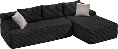 Hobestluk Boneless Couch Modular Sectional Sofa L-Shape Cloud Couch Lounge | 96" Right Facing Chaise Black,Memory Foam,Removable Cover,Non-slip Bottom,No Assemble Required,Furniture for Small Home