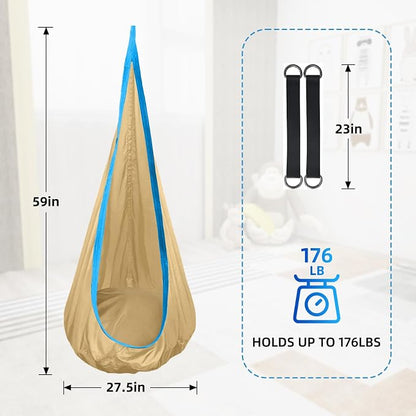 Kids Swing Seat Hammock Chair Indoor Outdoor Hanging Chair for Children,Soft & Safe with High Weight Capacity, Easy Install Perfect for Bedroom, Garden, Playroom (Khaki)