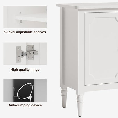 RoyalCraft 118" Buffet Cabinet with Storage, Vintage Sideboard with Adjustable Shelves, Mid Century Modern Painted Credenza Coffee Bar for Kitchen, Dining Room, Entryway, Living Room, Satin White
