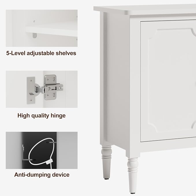 RoyalCraft Buffet Cabinet with Storage, 59" Vintage Sideboard with Adjustable Shelves, Mid Century Modern Painted Credenza Coffee Bar for Kitchen, Dining Room, Entryway, Living Room, Satin White