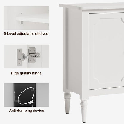 RoyalCraft Buffet Cabinet with Storage, 59" Vintage Sideboard with Adjustable Shelves, Mid Century Modern Painted Credenza Coffee Bar for Kitchen, Dining Room, Entryway, Living Room, Satin White