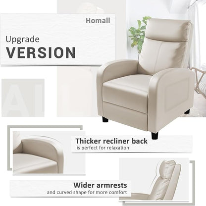 Homall Recliner Chair, Recliner Sofa for Adults, Recliners Home Theater Seating with Lumbar Support, Reclining Sofa Chair for Living Room (Leather, Beige)