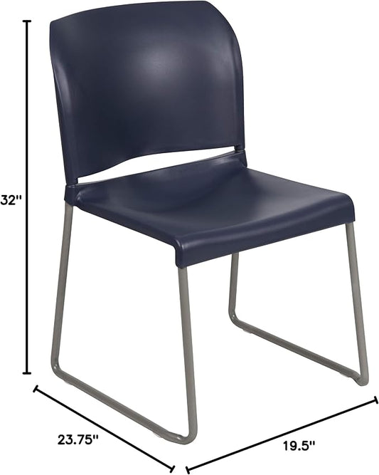 Flash Furniture HERCULES Series 880 lb. Capacity Navy Full Back Contoured Stack Chair with Gray Powder Coated Sled Base