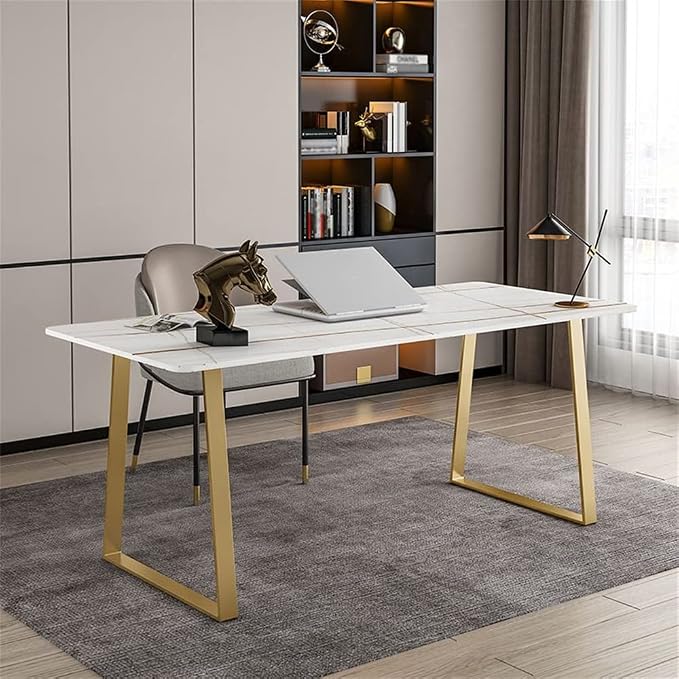 LAKIQ Modern Stone Writing Desk Home Office Working Table Desktop Computer Desk Home Writing Table-Table Only(White,63" L x 31.5" W x 29.5" H)