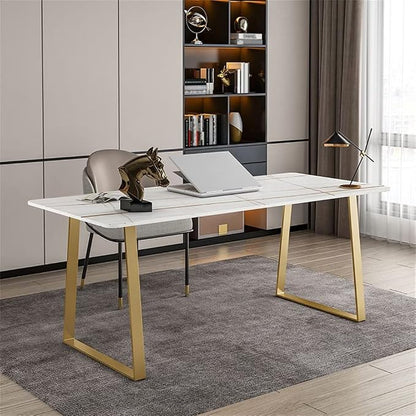 LAKIQ Modern Stone Writing Desk Home Office Working Table Desktop Computer Desk Home Writing Table-Table Only(Black-Gold,63" L x 31.5" W x 29.5" H)