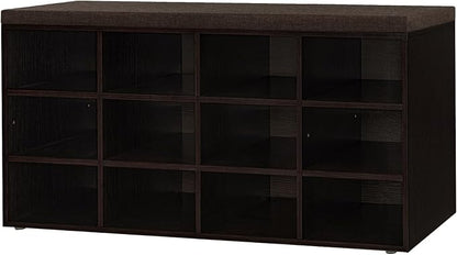 DINZI LVJ Shoe Storage Bench with Cushion, Cubby Shoe Rack with 12 Cubbies, Adjustable Shelves, Multifunctional Shoe Organizer Bench for Entryway, Mudroom, Hallway, Closet and Garage, Espresso
