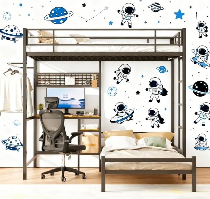 Bellemave Twin Over Twin bunk beds with Desk, loft Bed with Desk and Shelves Drawer, Twin Metal Bunk Beds with Storage, Black