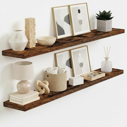 Vivelove Floating Shelves for Wall Mounted, 48 Inches Long Shelves, Display Shelf for Bathroom Living Room Kitchen Bedroom Office Farmhouse Home Decor, 48" X 9.3" X 1.5" - Set of 2, Rustic Brown