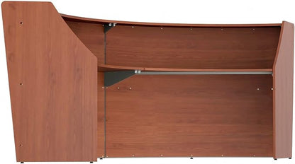 Linea Italia Curved Modern Office Desk Easy to Assembly 2 Panel Reception Counter for Lobby, Salon, 124" x 49", Cherry