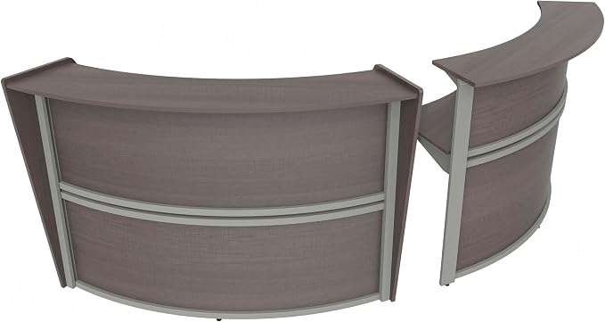Linea Italia Curved Modern Office Desk Easy to Assembly 2 Panel Reception Counter for Lobby, Salon, 124" x 49", Mocha
