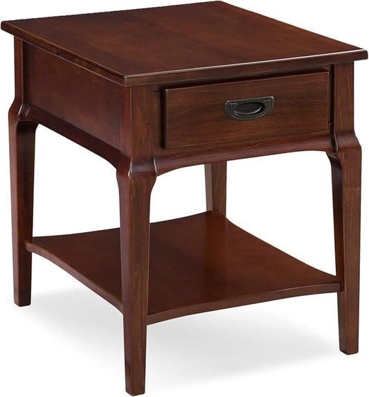 Stratus Solid Wood End Table with Shelf and Drawer, Heartwood Cherry Brown, Perfect for Living Rooms, Bedrooms, and Small Spaces – Leick Home, 22007