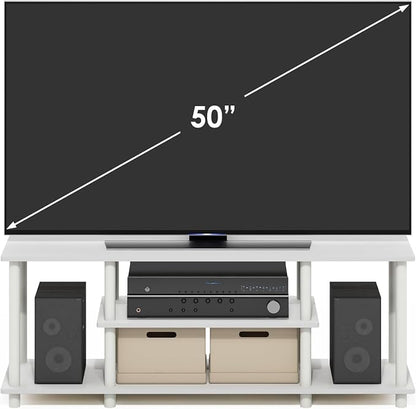 Furinno Turn-N-Tube TV Stand, 3-Tier Open Frame Rectangular Entertainment Center with Storage Shelf, TV Console for TV up to 50 Inch, Toolless Assembly, for Living Room, Bedroom, White