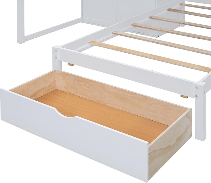 Ball & Cast Full Over Twin Bunk Bed with Safty Guardrail & Storage Stair,Wood Loft Bedframe W/Wardrobe & Drawers,Space-Saving Design,Easy Assembly,Versatile Furniture for Boy Girl Teen Bedroom,White