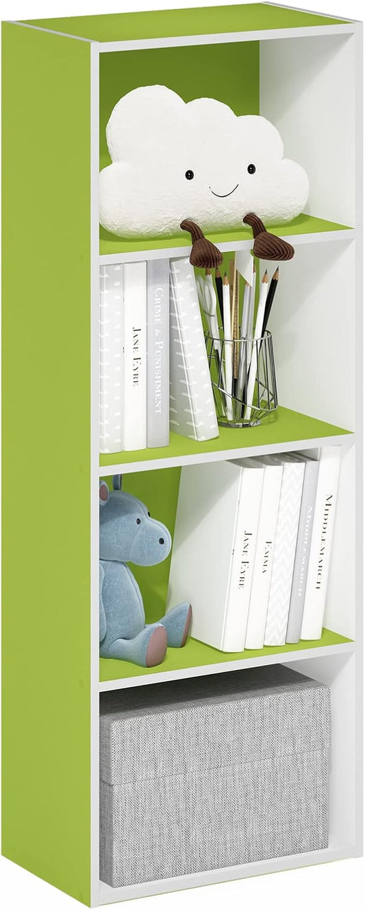 Furinno Luder Bookcase / Book / Storage, 4-Tier, Green/White