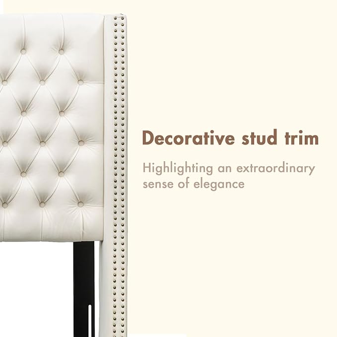 Madison Park Queen Wingback Upholstered Tufted Headboard, Featuring High-Density Sponge Padding, Adjustable Height Headboard, Easy Assembly, Beige Velvet
