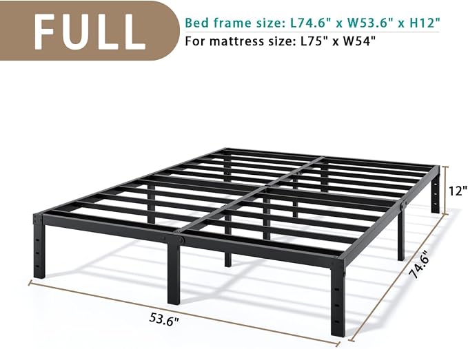 LUMUNANCE Metal Bed Frame Full Size - 12 Inch Heavy-Duty Full Platform Bed Frame No Box Spring Needed, Easy Assembly, Noise-Free, Sturdy Mattress Foundation, Underbed Storage Space