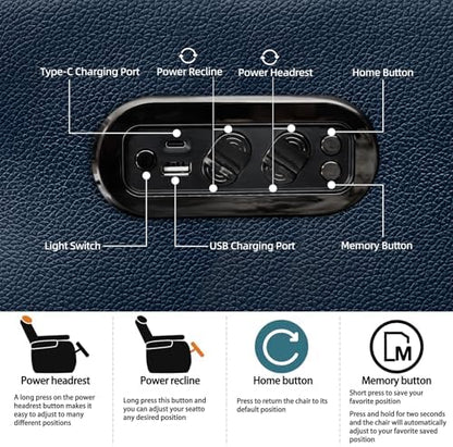 comfiroom Top-Grain Leather Home Theater Seating, Dual-Motor Power Recliner