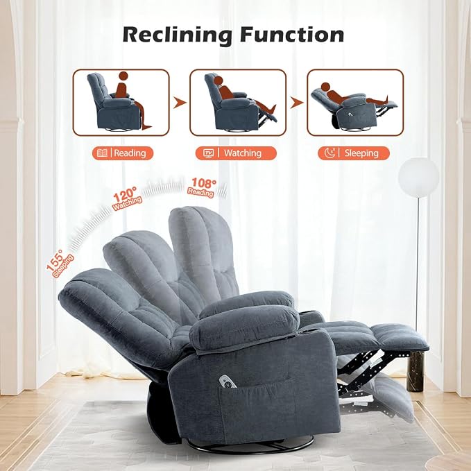 MAHOMICO Recliner Chair with Cup Holders for Living Room Single Seat Manual Oversized Recliner with Ergonomic, Side Pocket for Adult
