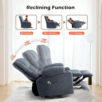 MAHOMICO Recliner Chair with Cup Holders for Living Room Single Seat Manual Oversized Recliner with Ergonomic, Side Pocket for Adult