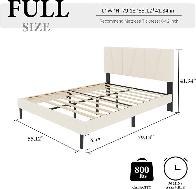 HAOARA Full Size Bed Frame with Fabric Upholstered Headboard, Platform Bed with Wooden Slats Support, Fully Mattress Foundation, Box Spring Optional, Easy Assembly