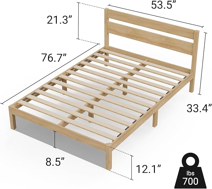 LIFEMENT Full Bed Frame with Headboard Classic Wood Platform, Noise Free, Under Bed Storage, No Box Spring Needed, Easy Assembly, Natural