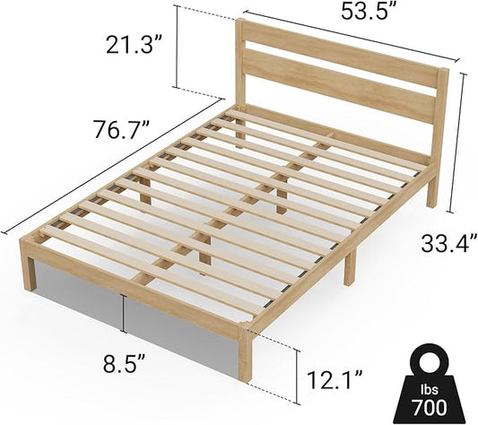LIFEMENT Full Bed Frame with Headboard Classic Wood Platform, Noise Free, Under Bed Storage, No Box Spring Needed, Easy Assembly, Natural