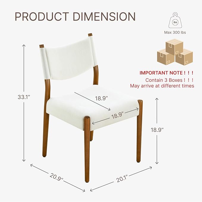 KISLOT Upholstered Dining Chairs Set of 6, Solid Wood Armless Kitchen Chairs with Soft Polyester Fabric, 18.9" Seat Height, Modern Dining Room Seating, 300 lbs Capacity, Linen