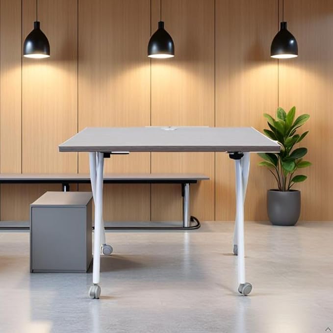 48-inch Training Table Driftwood Adjustable Table for Office Classroom Versatile Design for Meetings Seminars and Collaborative Workspaces Easy Flip Top Mechanism for Quick Setup and Storage