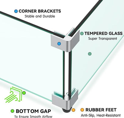 Skyflame Linear Fire Pit Wind Guard – 40.5" x 12.5" Thick Tempered Glass Firepit Screen/Clear Shields for Propane Fire Pit Table