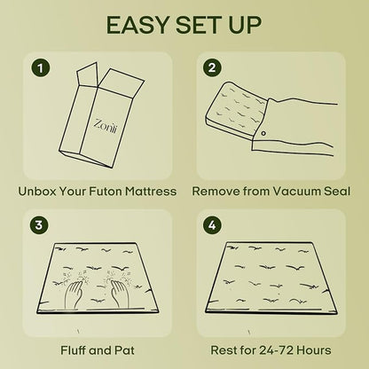 ZonLi Japanese Floor Futon Mattress Twin Size 75"x 39", 100% Cotton Cover 2.5'' Thicken Tatami Mattress, Foldable Sleeping Pad, Portable Dormitory Tatami Mat(Khaki)