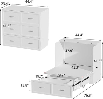 Twin Murphy Bed with Built-in Charging Station, Space-Saving Murphy Bed Chest Twin with Drawer, Foldable, for Home Office Guest Room Bedroom White, 76.8”L x 44.4”W x 41.3”H