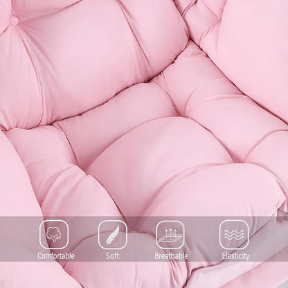 Welnow Pink Lazy Chair with Ottoman, Modern Reading Accent Chair with Armrests and a Side Pocket, Leisure Upholstered Lazy Sofa Set with Footrest for Small Space