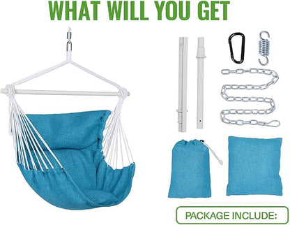 Backyard Expressions Hanging Hammock Chair Swing with Cushions & Hanging Kit – 500 lb Capacity, Cotton Blend Fabric, for Indoor/Outdoor Use – Includes Chain, Hooks & Spring – 5 Colors