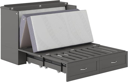 AFI Hamilton Full Murphy Bed Chest with Mattress, Storage, and Built-in Charger in Grey