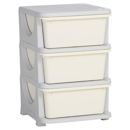 Qaba 3 Drawers Kids Storage Unit, 3 Tier Stackable Toy Organizers and Storage Chest for Bedroom, Nursery, Playroom, Living Room, Boys, Girls, Toddlers, Cream White