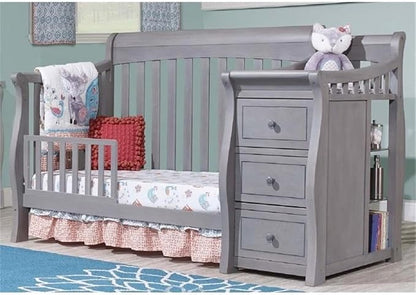 Pemberly Row 73" x 35" 4-in-1 Convertible Crib and Changer Set, Solid Wood Construction, JPMA Certified, Weathered Gray