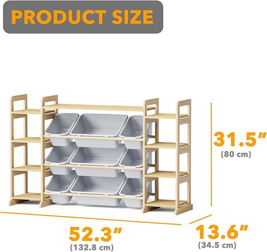 SpaceAid Large Toy Storage Organizer 9 Shelves 9 Bins, Toy Organizers Storage Bookshelf, Kids Bin Shelf Toys Box Bookcase for Bedroom Playroom Organization Room Decor, Neutral Gray