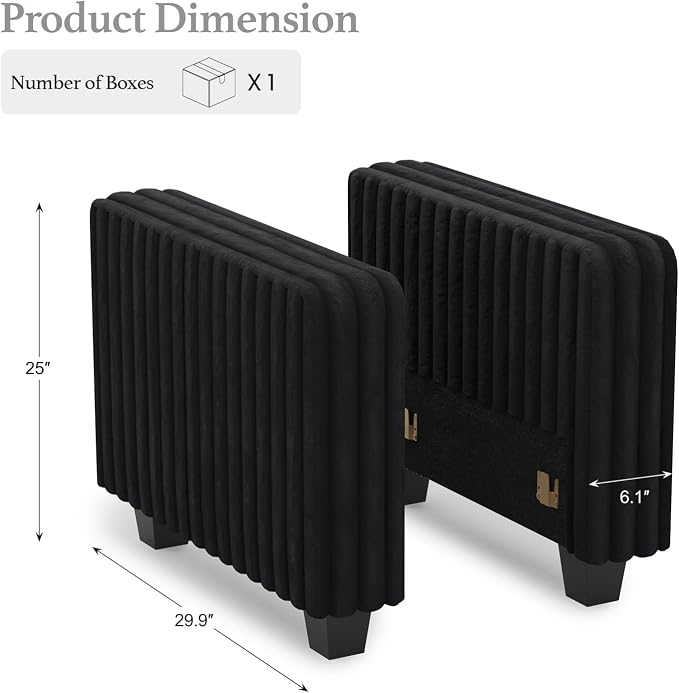 Belffin Plush Corduroy Modular Sectional Sofa Armrest Part Module for Sectional Sleeper Sofa with Pull Out Bed (Set of 2) Black Couch