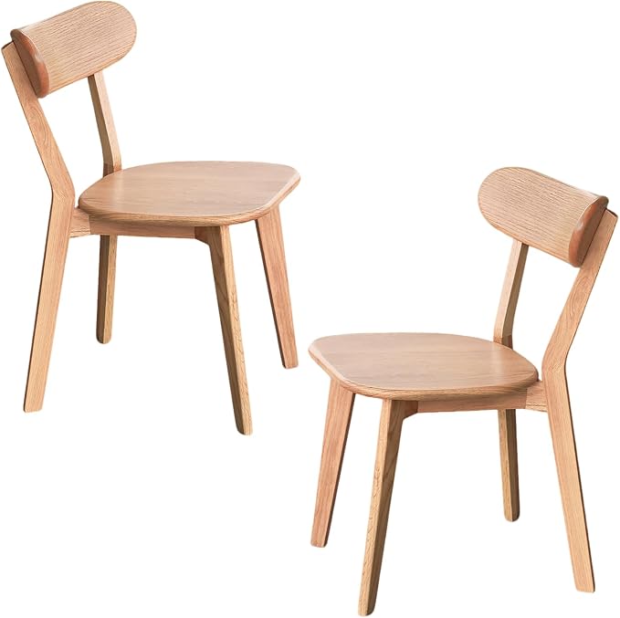 Solid Oak Curved Back Dining Chairs Set of 2, Natural Finish, Mid Century Modern Dining Chairs for Kitchen & Small Spaces, Heavy Duty 400 lb Capacity, Easy Assembly
