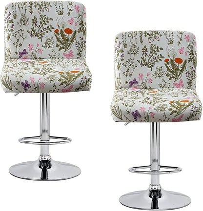 Levoberg Bar Stool Set of 2 Printed Armless Swivel Barstools Slipcovers with Backs Stretch Square Counter Height Bar Stools Covers Mid Low Back Chair Cover for Kitchen Dining Room