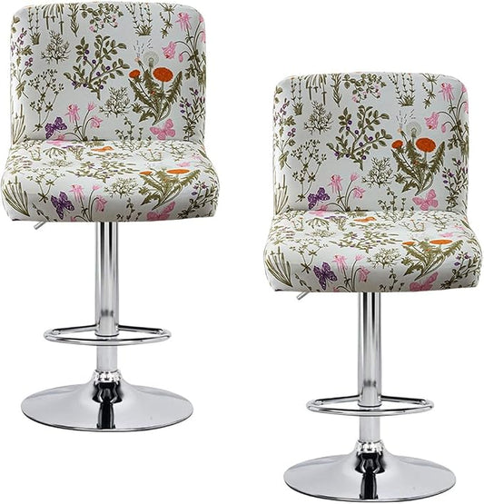 Levoberg Bar Stool Set of 2 Printed Armless Swivel Barstools Slipcovers with Backs Stretch Square Counter Height Bar Stools Covers Mid Low Back Chair Cover for Kitchen Dining Room