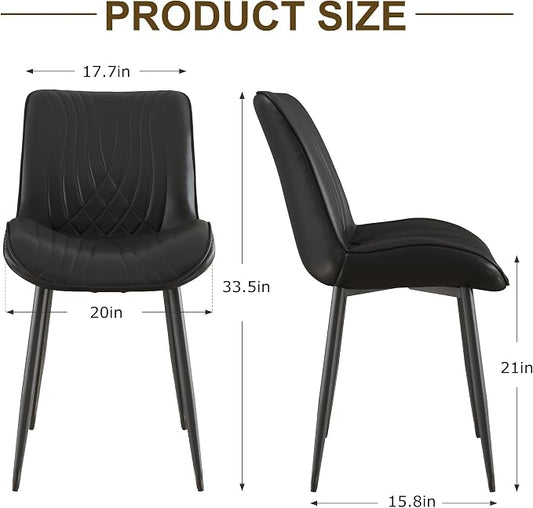 VECELO Dining Chairs Set of 2, Modern Upholstered Faux Leather Cushion Seat and Metal Legs for Kitchen, Living Room, Black
