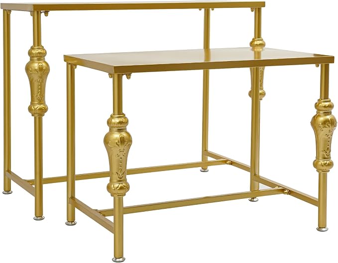 Retail Display Tables Gold Boutique Nesting Tables | 2 Piece Set, Vintage Display Table, Clothing Shoes Display Shelf, For Retail Stores, Carbon Steel
